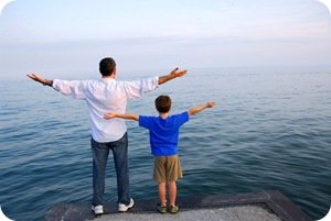Father son ocean